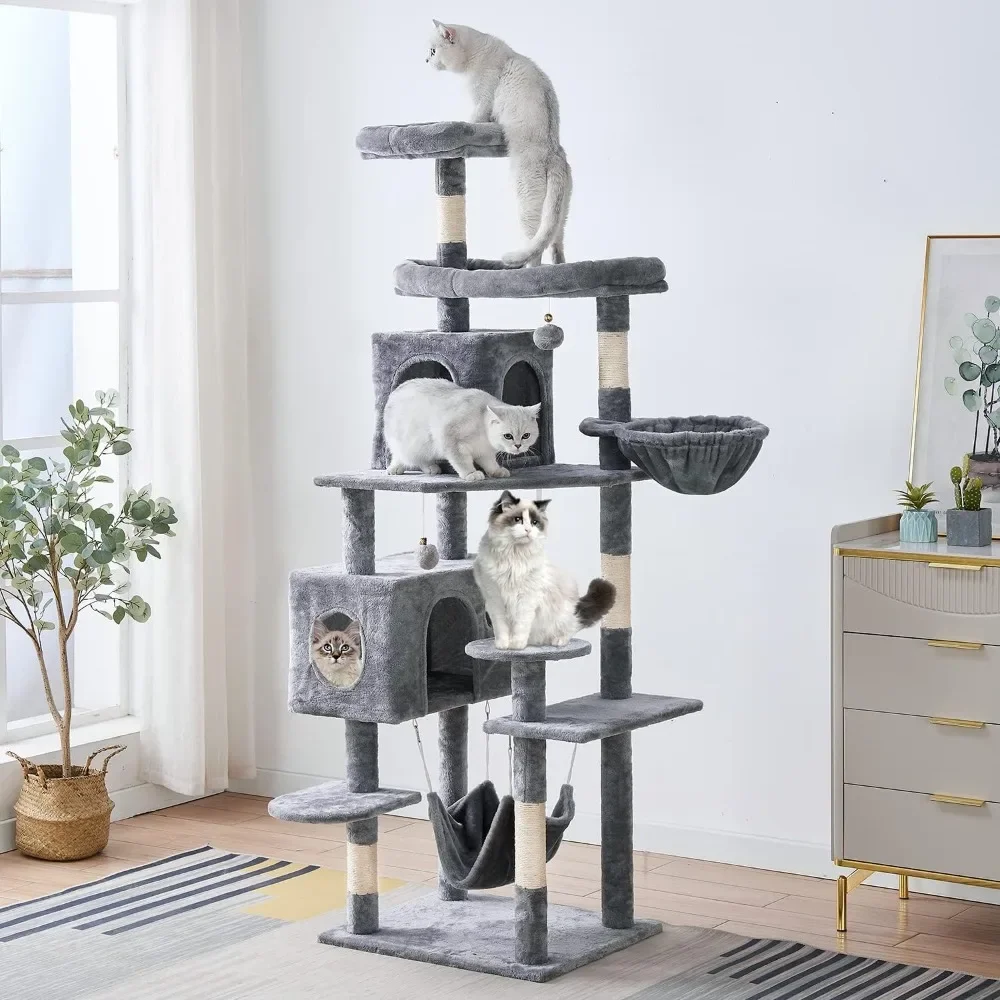 

Cat Tree 71.6 Inches Multi-Level Cat Condo Furniture with Scratching Posts Activity Center with Cozy Basket & Hammock for Cats