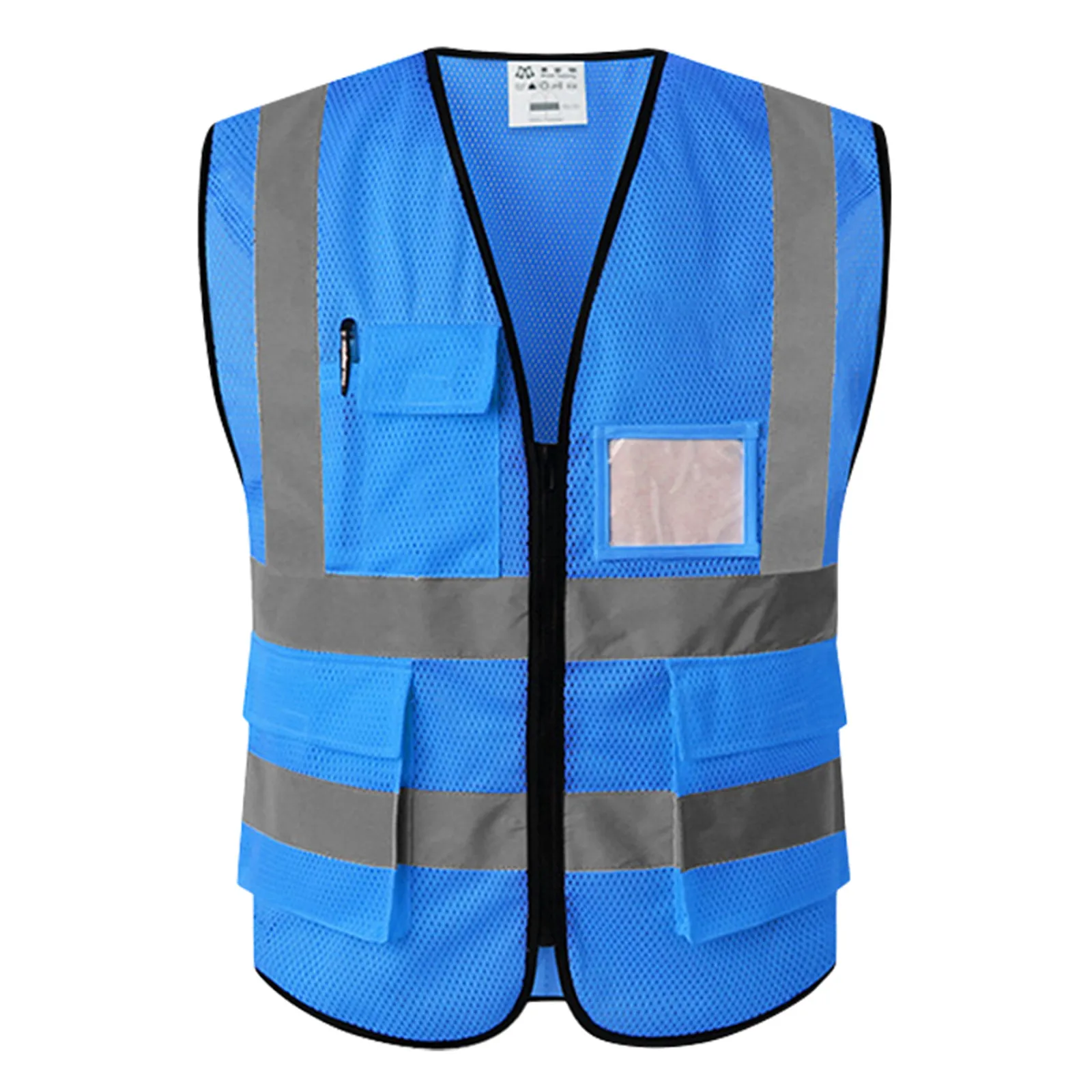 

High Visibility Reflective Safety Vest Traffic Construction Outdoor Fluorescent Zippered Work Clothes Night Safety Clothing