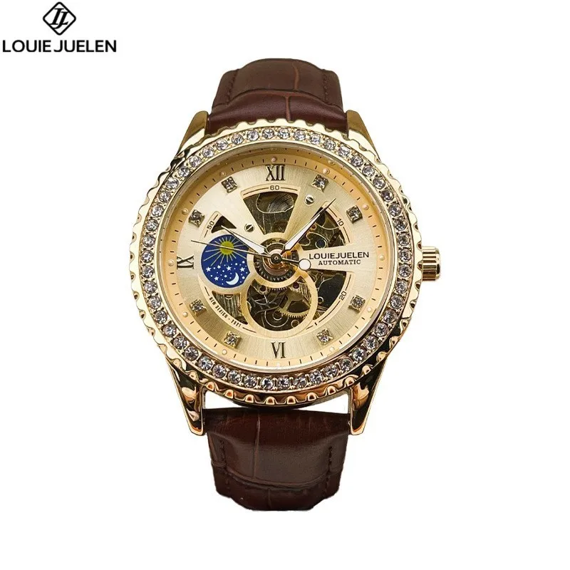 

Luxury fashion men's mechanical watch Sun Moon Star waterproof hollow automatic Diamond watch wristwatch Relojes para hombres