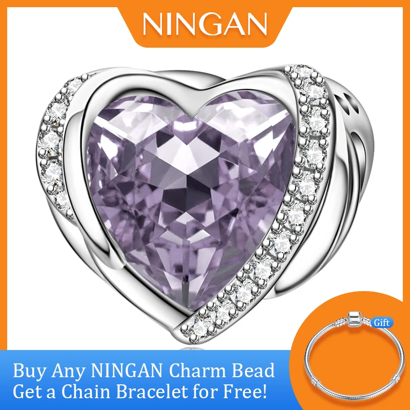 NINGAN 925 Sterling Silver Birthstone Charm for Women Bracelet Heart Beads Charm Light Purple Zircon Fine Jewelry
NINGAN 925 Sterling Silver Birthstone Charm for Women Bracelet Heart Beads Charm Light Purple Zircon Fine Jewelry