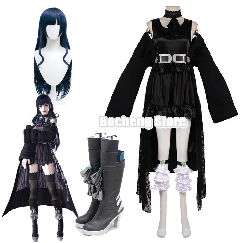 

Final Fantasy XIV Gaia Cosplay Costumes Wig Shoes Women Girl Outfit Black Dress Halloween Carnival Costume Support Customization