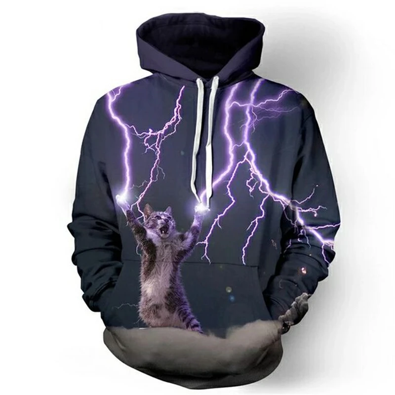 

2022 New 3D Lightning Cat Hoodie Sweatshirst Women/men/kids Cool College Fashion Hoodies Thunder Sweatshirt Loose Pullover