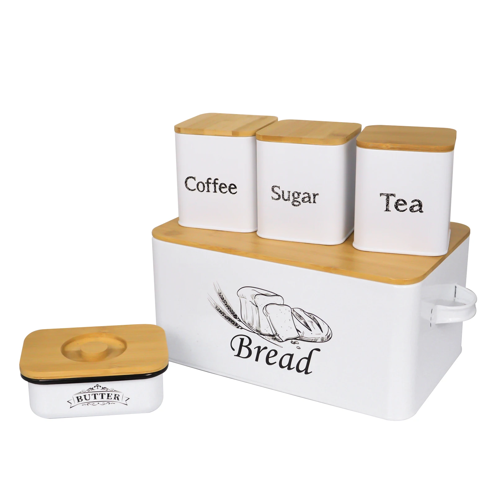 Large Capacity Modern Metal Bread Box Set with 3 pcs Kitchen Canister and Butter Dish Storage Bin Nice Organization for Counter
Large Capacity Modern Metal Bread Box Set with 3 pcs Kitchen Canister and Butter Dish Storage Bin Nice Organization for Counter