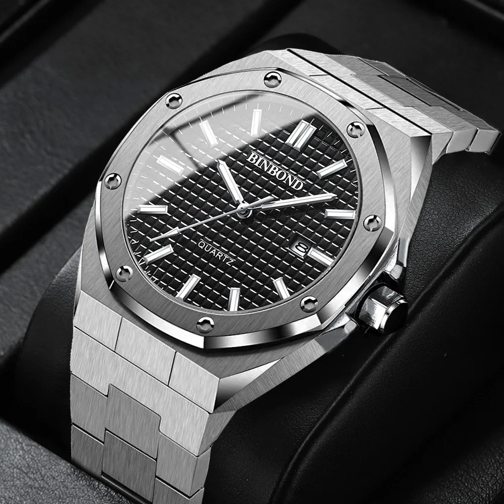 

BINBOND Men's Quartz Watches Stainless Steel Waterproof Luminous Fashion Men Watch Male Clock Man Wristwatch Relogio Masculino