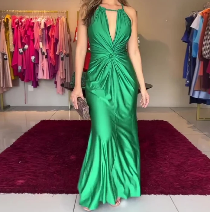 Elegant and Intellectual 2024 Summer Women Long Dress Solid Color Fashion Hanging Neck Fold Design Temperament Spicy Girl Dress
Elegant and Intellectual 2024 Summer Women Long Dress Solid Color Fashion Hanging Neck Fold Design Temperament Spicy Girl Dress