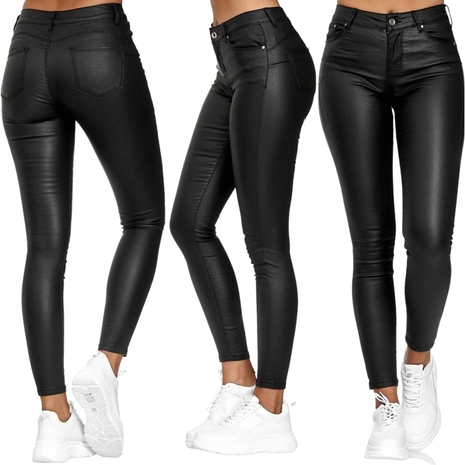 

New Women PU Leather Pants High Waist Skinny Push Up Leggings Elastic Trousers Spandex Jeggings Streetwear S-3XL