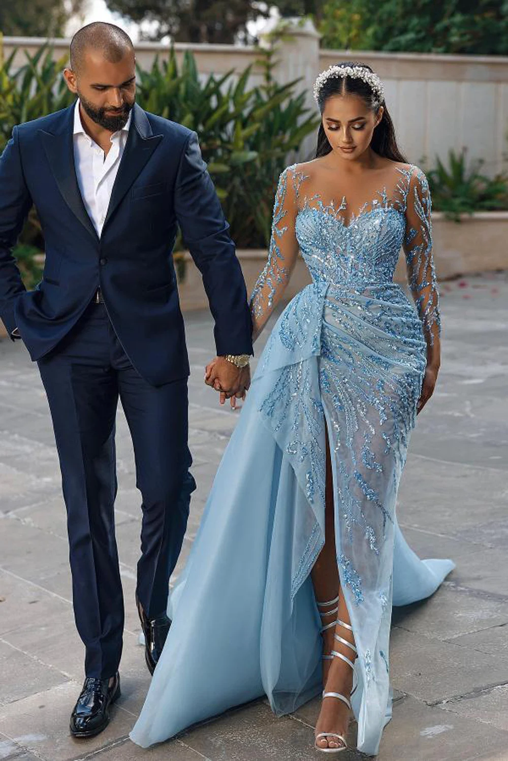 High Side Split Mermaid Evening Dresses Blue Sequined Gillter Beading Full Sleeves Formal Party Prom Gowns Vestido De Fiesta
High Side Split Mermaid Evening Dresses Blue Sequined Gillter Beading Full Sleeves Formal Party Prom Gowns Vestido De Fiesta