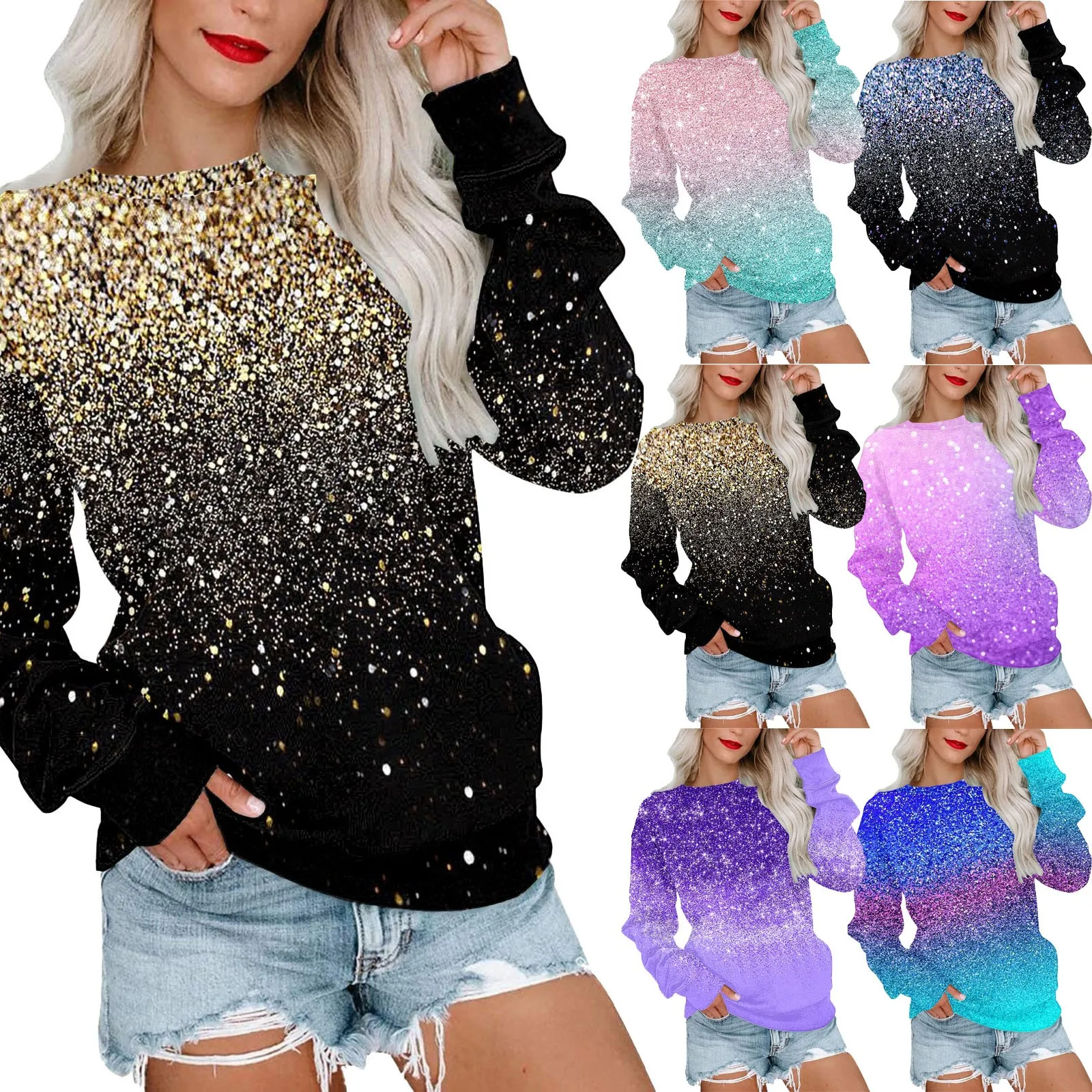 Womens Casual Gradient Print Round Neck Sweatshirt Long Sleeve Top Pullover Loose Pullover Sweater Big Boys Fleece Hoodie Jacket
Womens Casual Gradient Print Round Neck Sweatshirt Long Sleeve Top Pullover Loose Pullover Sweater Big Boys Fleece Hoodie Jacket