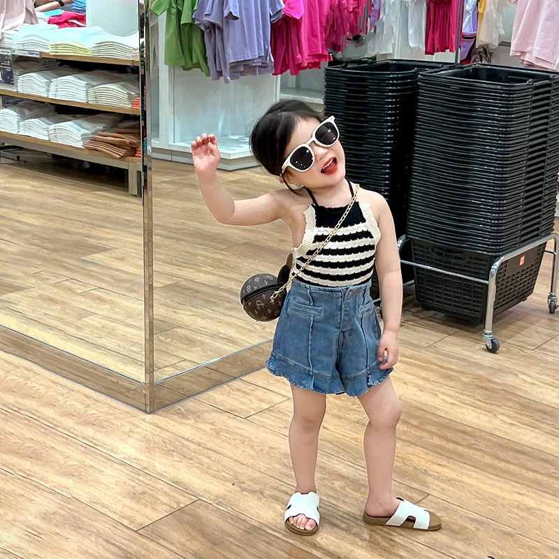 Girls Summer New Stripe Knitted Strap Top Jeans Set 2 Piece Sets Toddler Outfits Infant Designer Clothes 
Girls Summer New Stripe Knitted Strap Top Jeans Set 2 Piece Sets Toddler Outfits Infant Designer Clothes