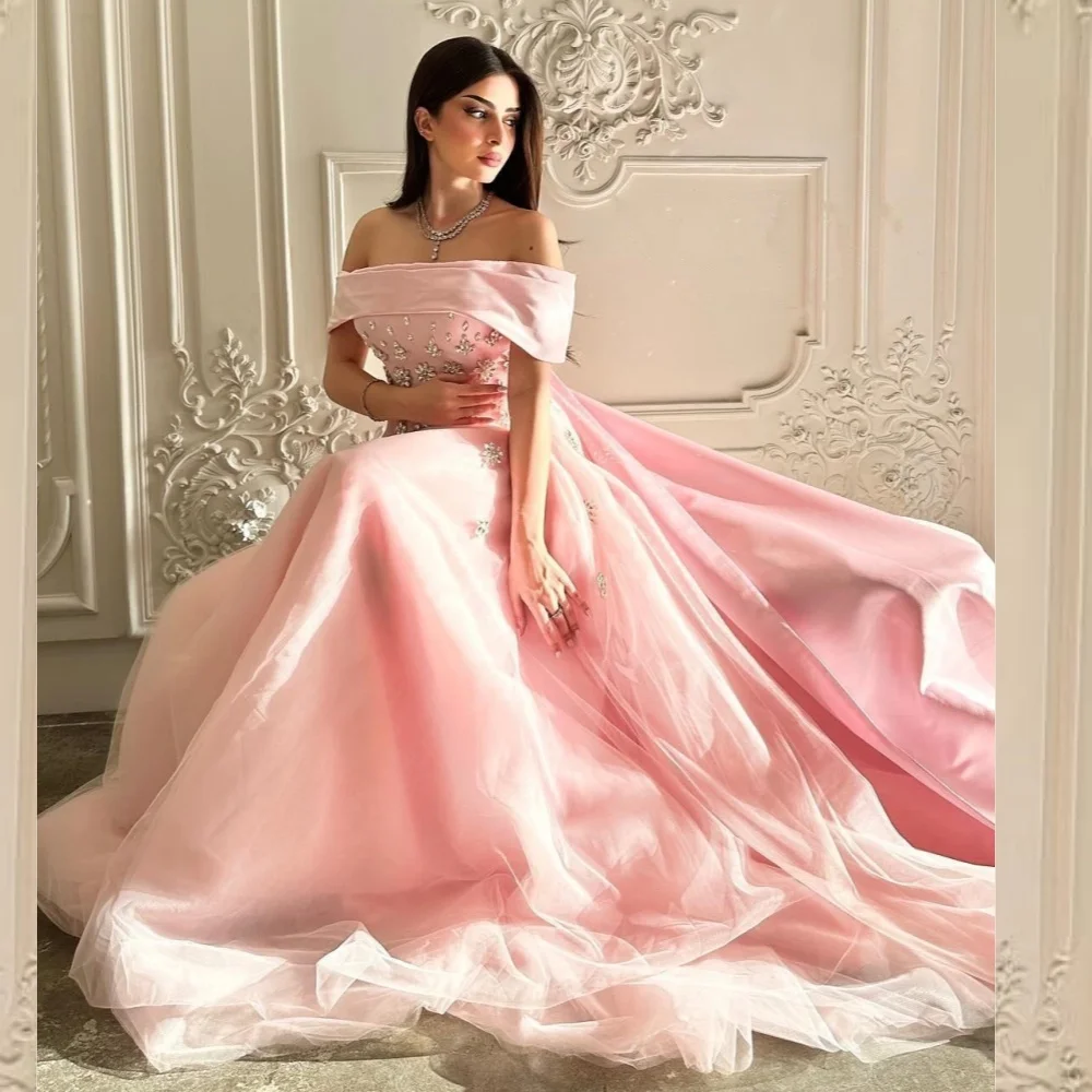 

Prom Dress Ball Saudi Arabia Evening Satin Beading Draped A-line Strapless Bespoke Occasion Gown Long es