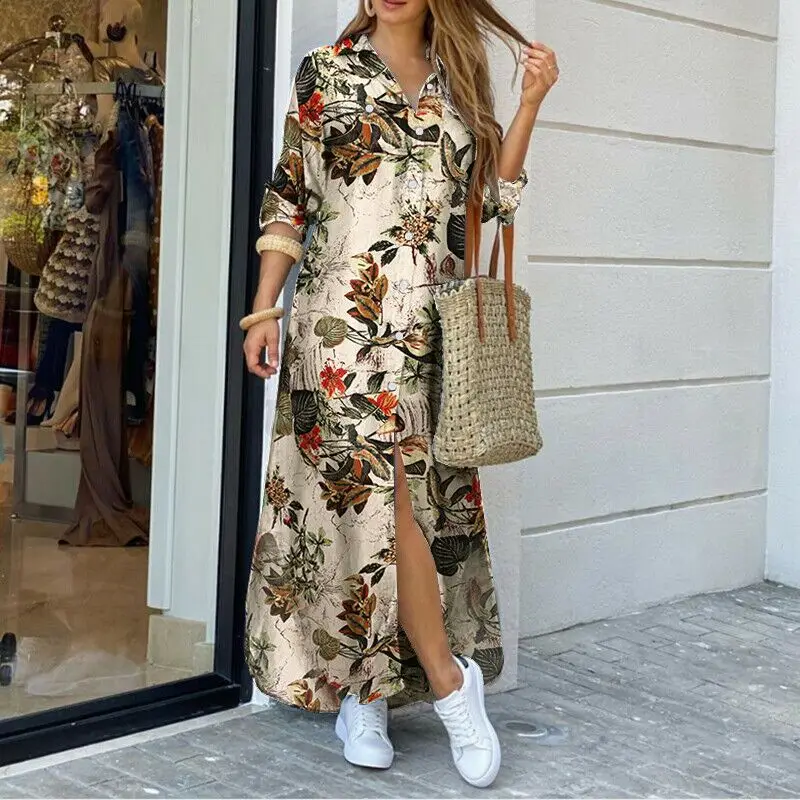 Flowers Printed Long Shirt Dress Elegant Women Maxi Dress Female Single Breasted Turn Down Collar Casual Loose Party Femme Dress
Flowers Printed Long Shirt Dress Elegant Women Maxi Dress Female Single Breasted Turn Down Collar Casual Loose Party Femme Dress