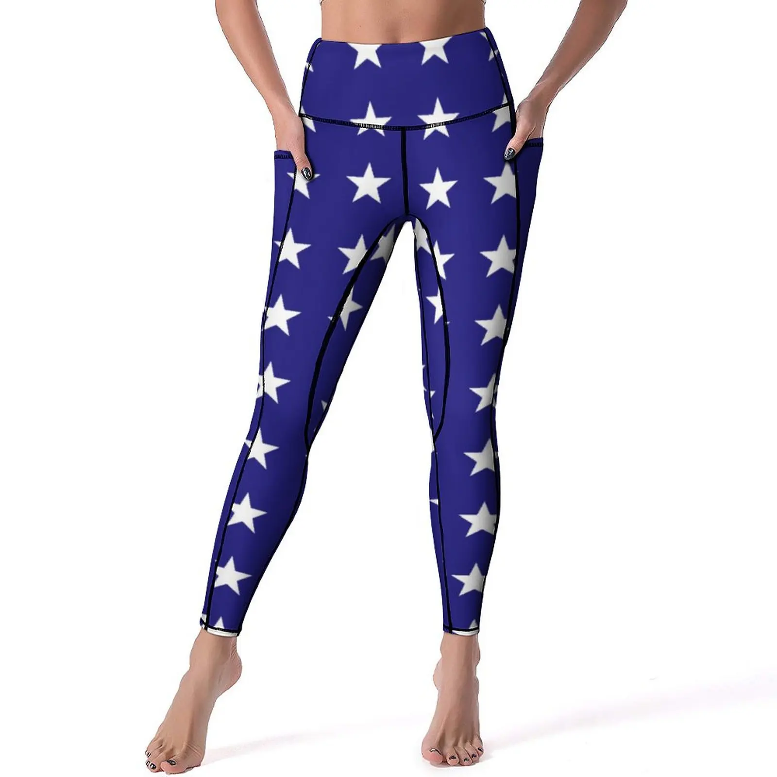 

White Stars Leggings US Flag Print Work Out Yoga Pants Push Up Cute Leggins Stretch Custom Sport Legging Birthday Present