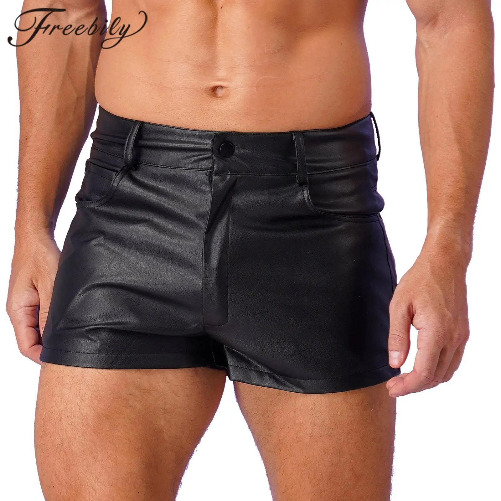 

Hot Shorts for Mens Casual Trunks Stylish PU Leather Short Pants Hommes Boxers Shorts Pole Dance Costumes Men's Clubwear