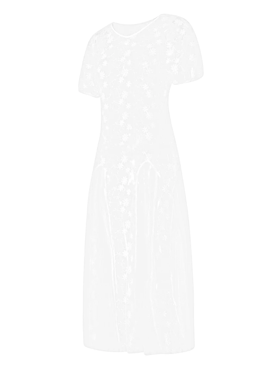 

ZZLBUF Women Lace Sheer See Through Maxi Dress Y2k Short Sleeve Hollow Out Lace Floral Long Dress Party Streetwear