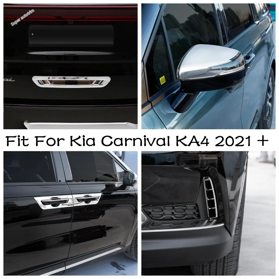

Front Fog Light Eyebrow / Rearview Mirror Cap / Door Handle Bowl Cover Trim For Kia Carnival KA4 2021 - 2023 Chrome Accessories