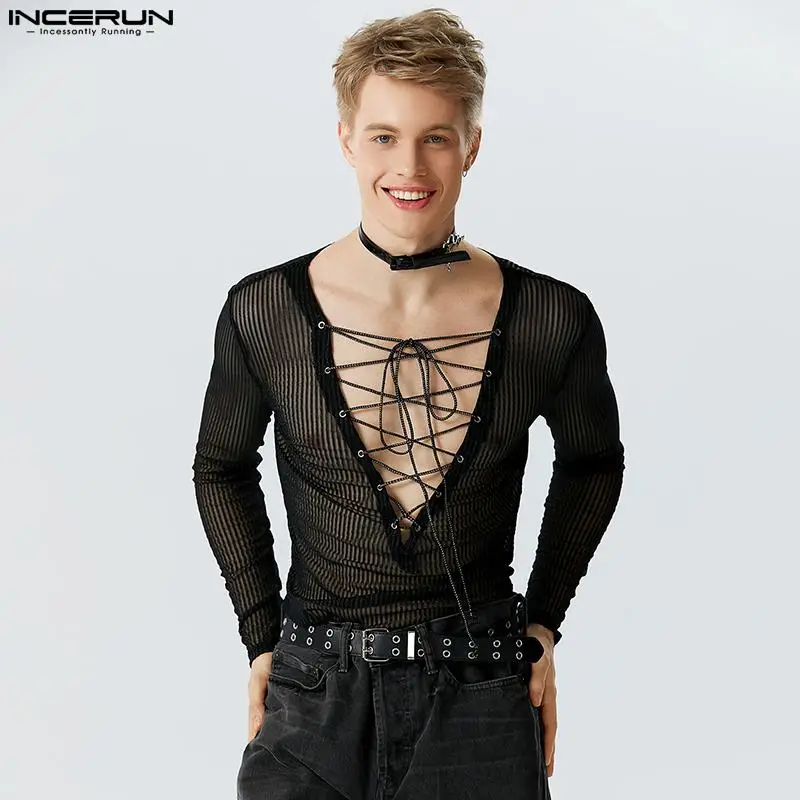 Stylish Casual Bodysuits INCERUN Mens Stripes Homewear Rompers Flash See-through Mesh Strap Long Sleeve Triangle Jumpsuits S-5XL
Stylish Casual Bodysuits INCERUN Mens Stripes Homewear Rompers Flash See-through Mesh Strap Long Sleeve Triangle Jumpsuits S-5XL