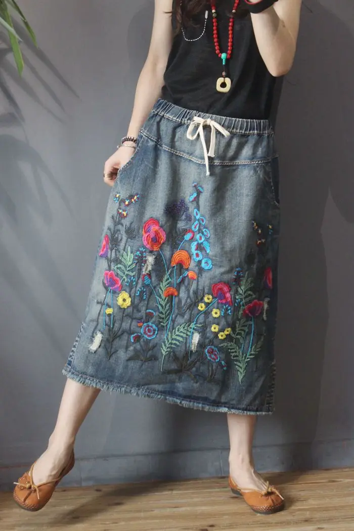 Amax luluE 2024 Fall Womens Luxury Vintage Loose Embroidery Denim Skirts Ladies Casual Floral Streetwear Females Elegant Clothes Amax luluE 2024 Fall Womens Luxury Vintage Loose Embroidery Denim Skirts Ladies Casual Floral Streetwear Females Elegant Clothes