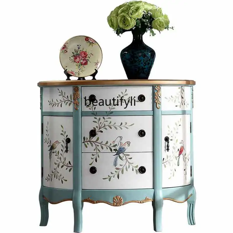 American Retro Painted Three-Bucket Cabinet Solid Wood Half round Cabinet Mediterranean Entrance Cabinet Locker furniture
American Retro Painted Three-Bucket Cabinet Solid Wood Half round Cabinet Mediterranean Entrance Cabinet Locker furniture