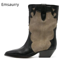 Sewing Patchwork Suede Mid-calf Boots Women Sexy Pointed Toe Genuine Leather Mixed Color Slip-on Autumn Winter Modern Booties
Sewing Patchwork Suede Mid-calf Boots Women Sexy Pointed Toe Genuine Leather Mixed Color Slip-on Autumn Winter Modern Booties