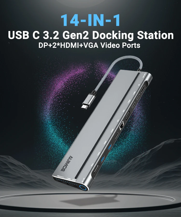 

USB C Docking Station with Dual HDMI-compatible DisplayPort VGA Ethernet RJ45 100W PD USB Hub SD/TF for Laptop Macbook Pro Air