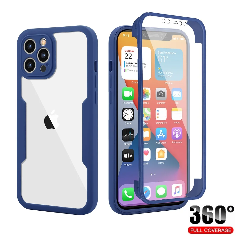 Чехол на весь корпус 360 для iPhone 13 12 11 Pro Max Mini SE 2022 прозрачный защитный чехол 7 8 Plus SE2