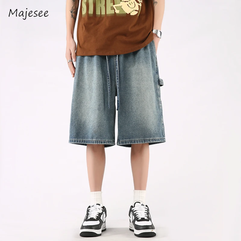 

Джинсовые шорты мужские молодежные универсальные, до колена, в стиле ретро, в стиле Хай-стрит, в стиле Харадзюку, летние простые для подростков