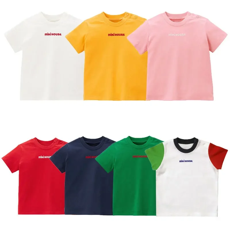 

Girls Clothes One Piece Summer Boys' Solid Color Simple Letter Embroidery Crewneck Short-sleeved T-shirt Top