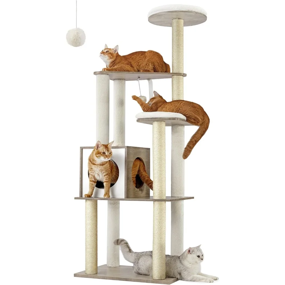 

Feandrea WoodyWonders Cat Tree, 65-Inch Modern Cat Tower for Indoor Cats, Multi-Level Cat Condo with 5 Scratching Posts