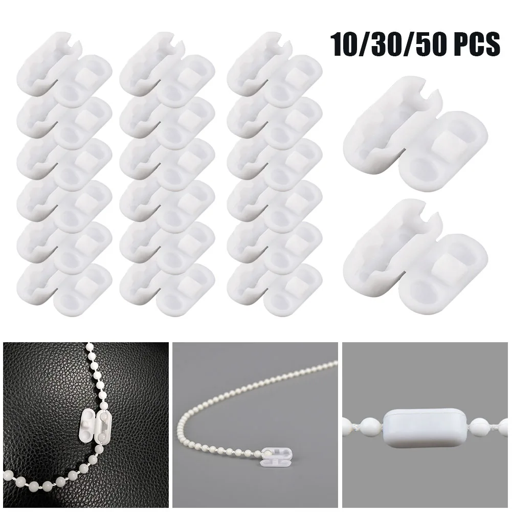 

10/30/50Pcs White Vertical Blinds Pull Cord Shutter Connector Clips Pull Cable Connector For Plastic Chain Roller Roman Curtain