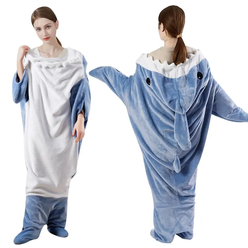 

Upgraded Shark Sleeping Bag One-piece Pajama Flannel Side Shark Cartoon Office Pajama Nap Hand Bag Opening Sleeping Blanket K8f1