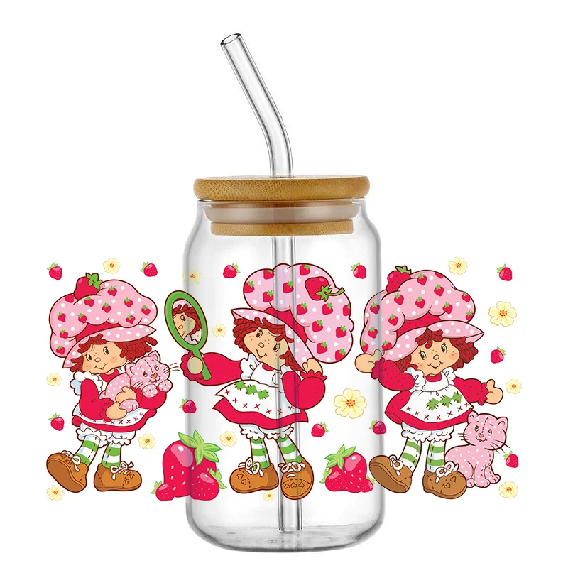 

cartoon 3D Strawberry Cute Girl UV DTF Transfer Sticker Waterproof Transfers Decals For 16oz Glass Cup Wrap Stickers