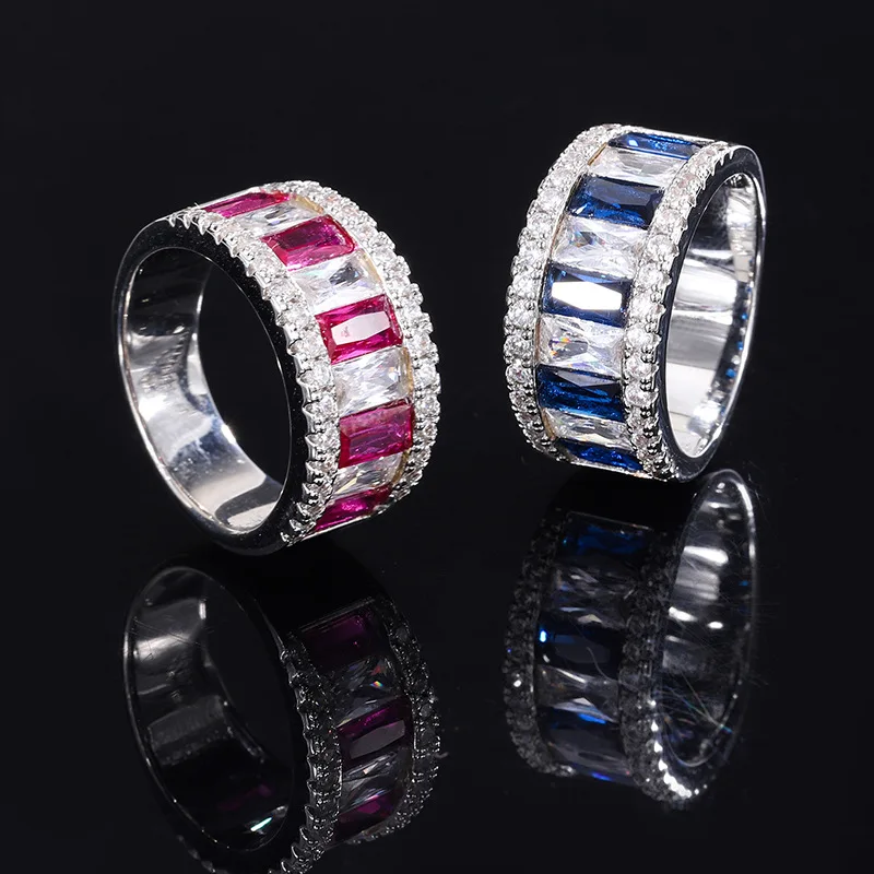 

Online Red Hot S925 Full body Silver Ring Popular Women's Red Treasure Blue Treasure Women's Advanced Texture 3 * 6 Diamond Set