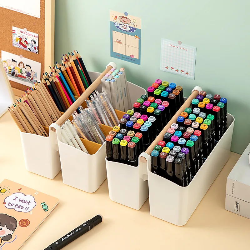 

Настольный ящик для хранения детских акварельных ручек, маркеров, карандашей, многосеточный держатель для ручек для мальчиков и девочек, коробка для художественных принадлежностей, коробка для хранения