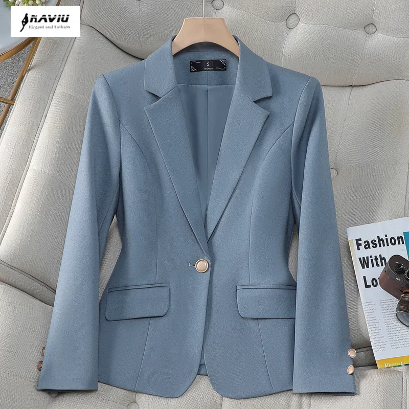 NAVIU Spring New Blue Coffee Black Blazer Women Ladies Female Business Work Wear Long Sleeve Single Button Solid Formal Jacket
NAVIU Spring New Blue Coffee Black Blazer Women Ladies Female Business Work Wear Long Sleeve Single Button Solid Formal Jacket