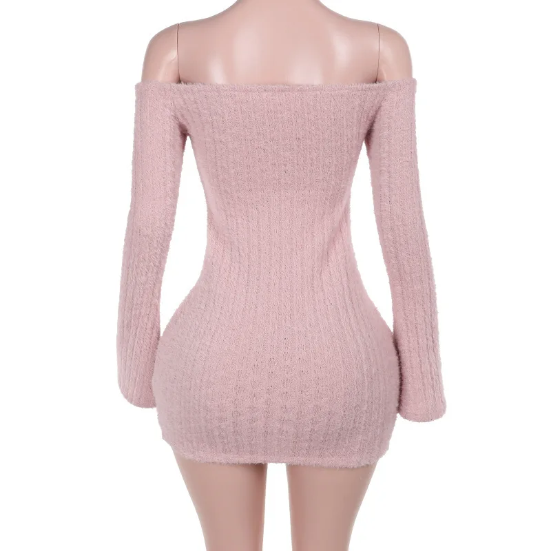Spicy One-oulder Women's Dress High Waist Bodycon Short Skirt Long Sleeve Polyester Fabric Pure Color Elegant Lady Dresses Spicy One-oulder Women's Dress High Waist Bodycon Short Skirt Long Sleeve Polyester Fabric Pure Color Elegant Lady Dresses