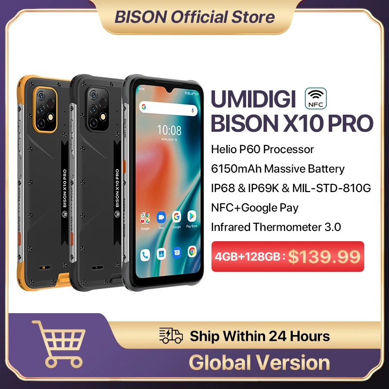 

UMIDIGI BISON X10 Pro IP68 & IP69K Global Version Smartphone NFC 4GB 128GB Helio P60 Octa Core 6.53" 20MP Triple Camera 6150mAh