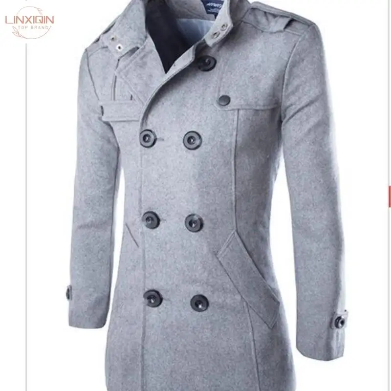 

Men Winter Wool Coat Men's New High Quality Solid Color Simple Blends Woolen Pea Coat Male Trench Coat Casual Overcoat 2024