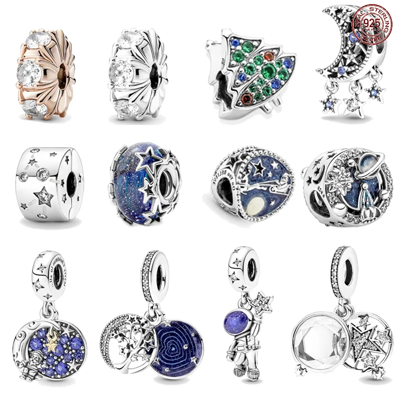 

Bestselling Galaxy series 925 sterling silver lunar astronaut pendant fit Pandora's original bracelet DIY Christmas gift