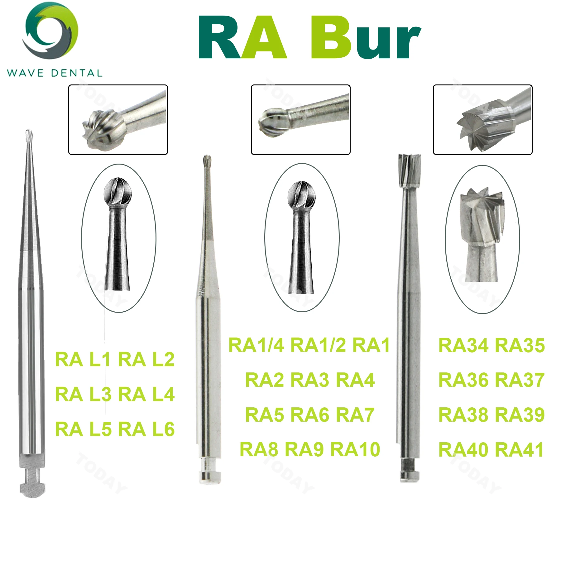 

WAVE Dental Bur Tungsten Carbide Burs Dentistry Drills Strawberries RA Dia.2.35mm For Low Speed Contra Angle Handpiece 5Pcs/Pack