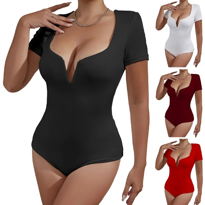 Women's Sweetheart V Neck Bodysuit Short Sleeve Fit Stretchy Body suit Tops 
Women's Sweetheart V Neck Bodysuit Short Sleeve Fit Stretchy Body suit Tops