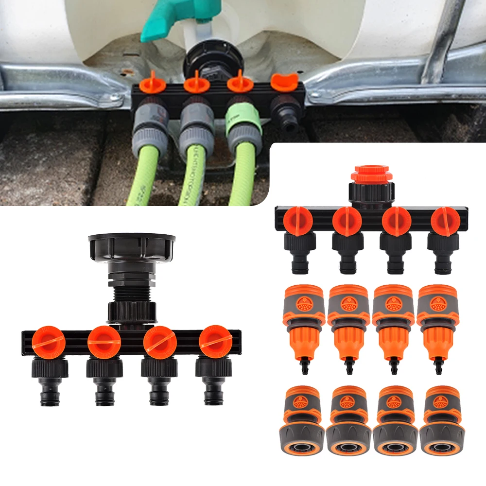 

1"3/4"1/2" Inch Female Thread 4 Way Hose Splitters For IBC Tank Tap Adapter S60 Ton Barrel Joint Garden Water Irrigation Tool
