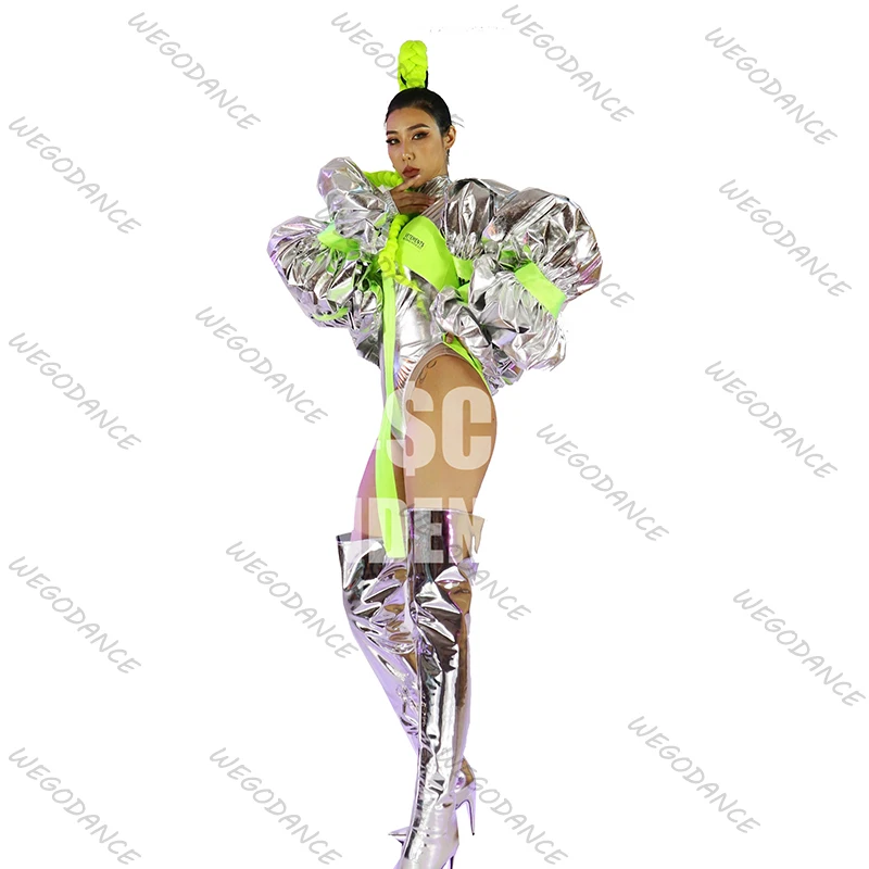 

Nightclub Bar Gogo Women Silver Technology Puffy Performance Clothing Ds Singer Performance Costume