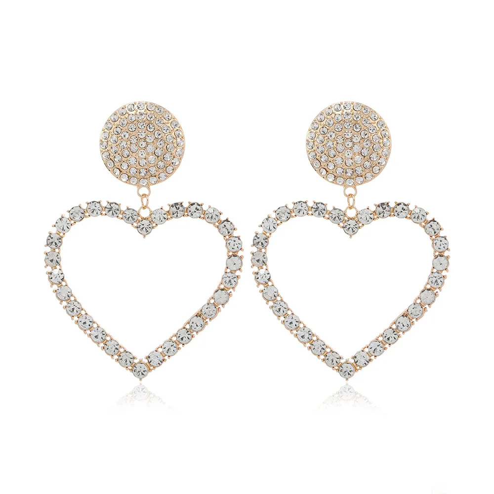 

Elegant Sweet Love Dangle Earrings for Women Exaggerated Rhinestones Heart Drop Earring Wedding Jewelry Heart-shaped Stud