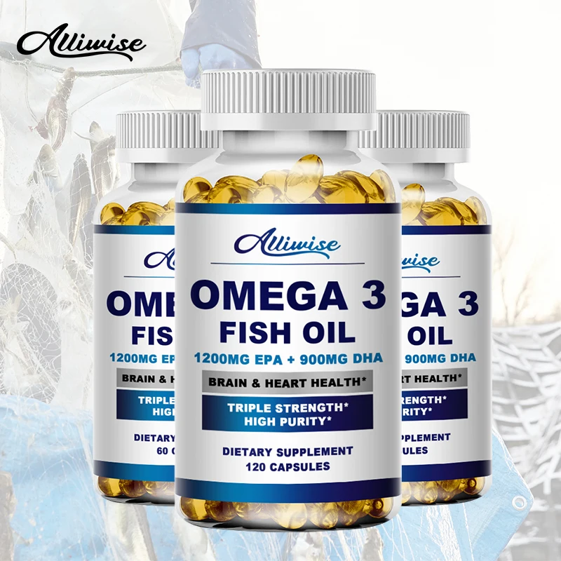 

Alliwise Omega 3 Fish Oil Capsules Supplement Rich In DHA EPA For Anti-aging Skin Eyes Heart Brain Health Support Immune System