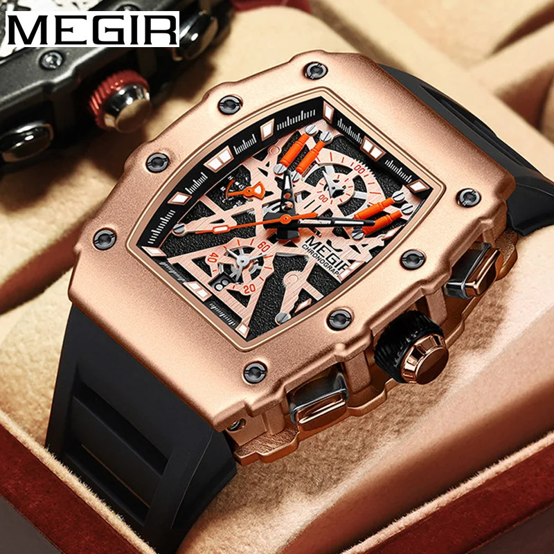 

Часы MEGIR Мужские кварцевые, спортивные модные светящиеся, с силиконовым ремешком, циферблат, хронограф, наручные часы с датой