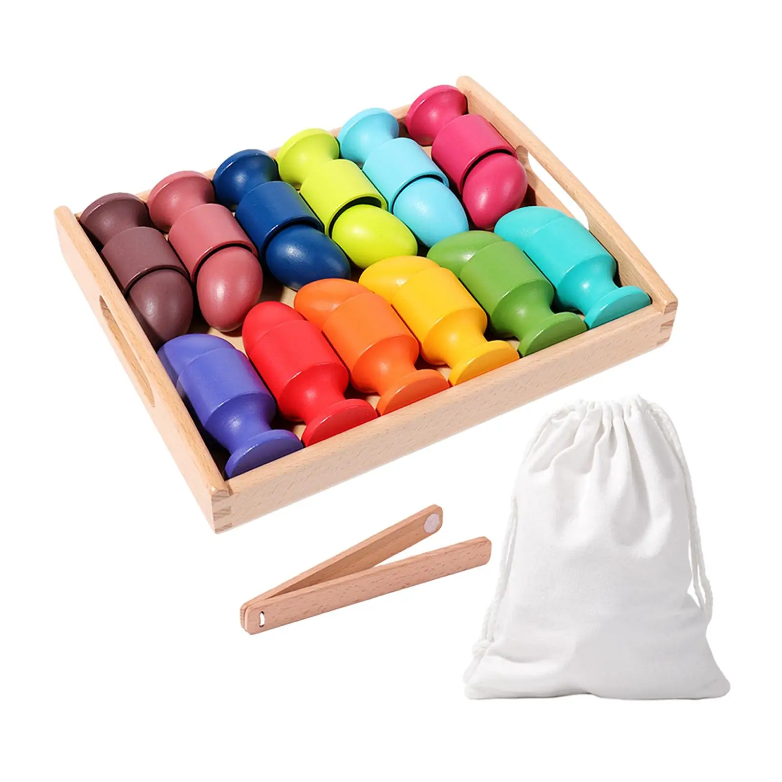 

Montessori Toy Rainbow Egg Balls in Cups Counting Wooden Sorter Game with Storage Bag for Kids Early Education Learning Toys