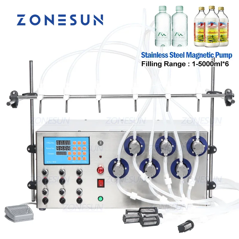 ZONESUN Liquid Filling Machine Digital Magnetic Pump Beverage Perfume 6 Nozzles Water Filler Juice Essential Oil Bottle
ZONESUN Liquid Filling Machine Digital Magnetic Pump Beverage Perfume 6 Nozzles Water Filler Juice Essential Oil Bottle