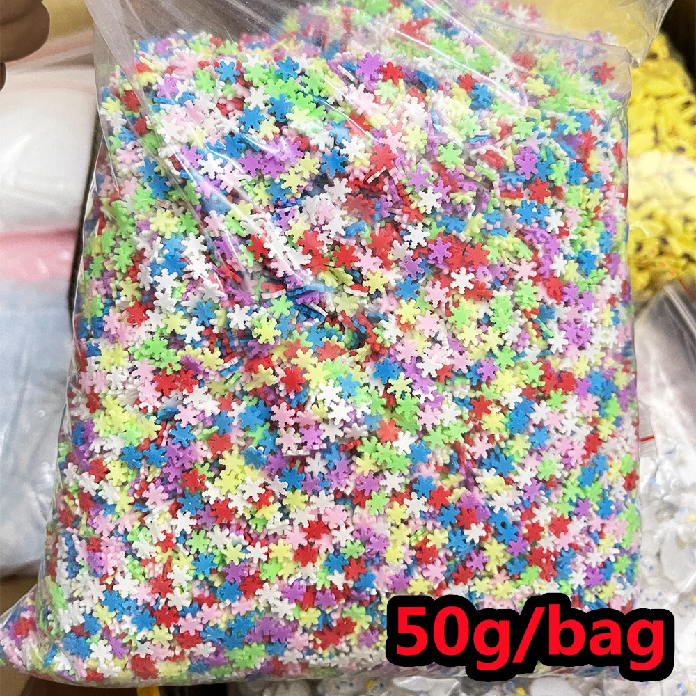 

50g/Bag Colorful Christmas Snowflake Polymer Clay Slices Star Epoxy Resin Filling DIY Flakes Nails Art Slime Phone For Gift Toys