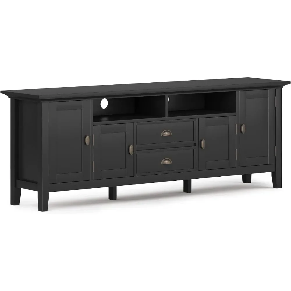 

SOLID WOOD 72 Inch Wide Transitional TV Media Stand in Black For TVs Up to 80 Inches Modern Living Room Tv Cabinet Freight free