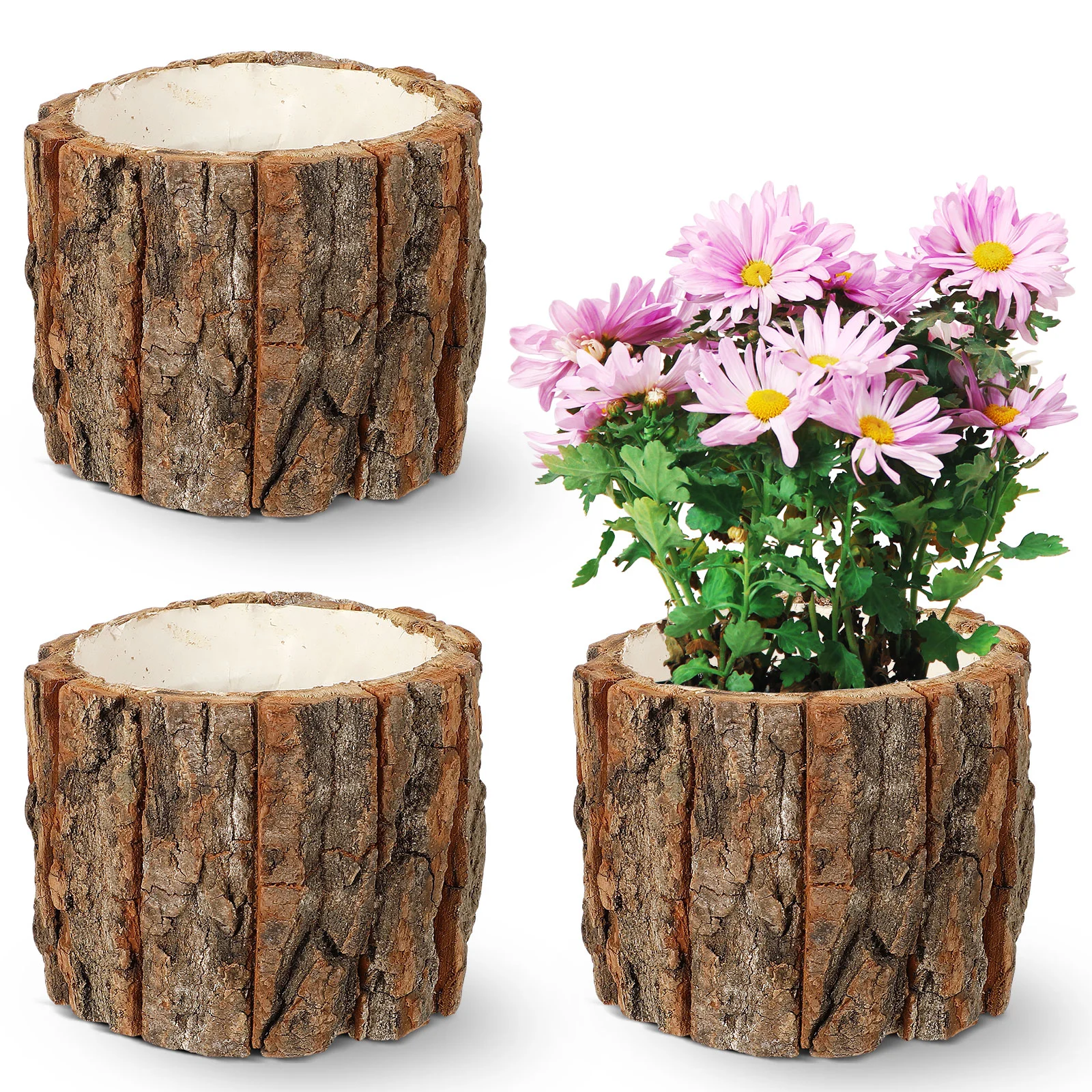 3 Pcs Wooden Flower Pots Natural Wood Bark Flower Buckets Barrels Planters Rustic Containers Garden Home Decorations
3 Pcs Wooden Flower Pots Natural Wood Bark Flower Buckets Barrels Planters Rustic Containers Garden Home Decorations